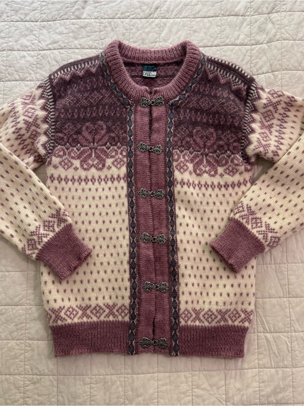 Dale of Norway Pink Mauve and Cream Wool Nordic Cardigan